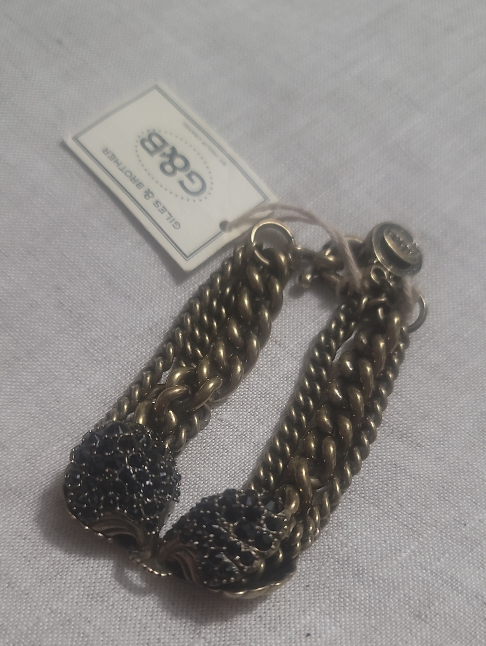 G&B Double-Chain Bracelet with Black Crystal End Caps